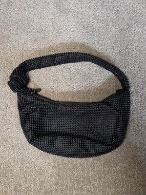 Olga Berg Black Beaded Mesh Shoulder Bag